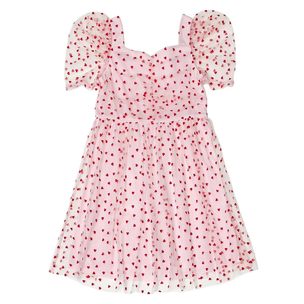 Trixxi Girl Pink Dress with Red Heart Pattern